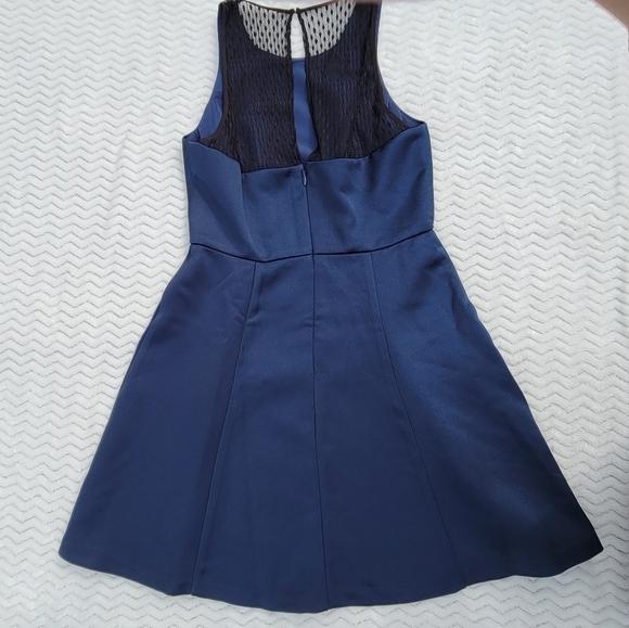 BCBGeneration Navy Fit/Flare Satin and Lace Dress Size 8 - Picture 2 of 13